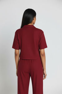 Zivame 2 Mile Fashion Knit Cotton Loungewear Set - Deep Claret — thumbnail 4